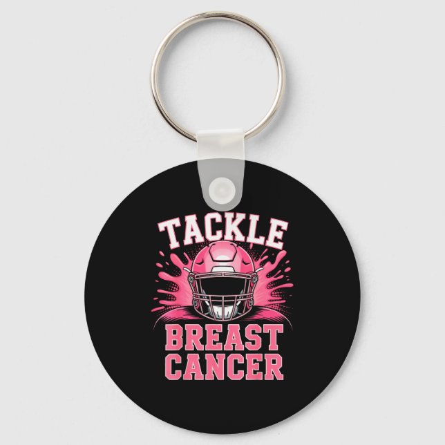 Tackle Football Breast Cancer Awareness Nk Ribbon  Key Ring (Front)
