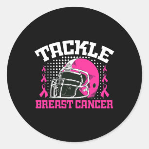 Tackle Football Breast Cancer Awareness Pink Ribbo Classic Round Sticker