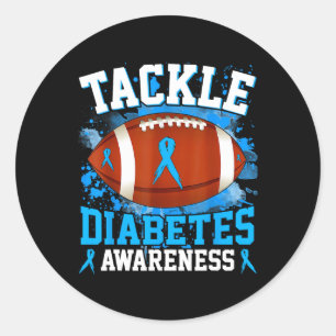 Tackle Football Diabetes Awareness Blue Ribbon Boy Classic Round Sticker