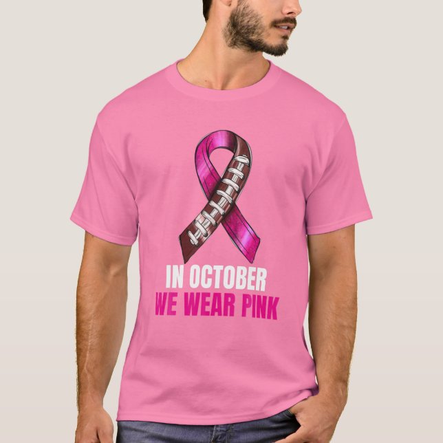 Tackle Football Pink Ribbon Breast Cancer Awarenes T-Shirt (Front)