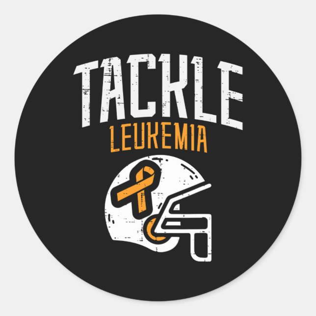 Tackle Leukaemia Helmet Orange Ribbon Blood Cancer Classic Round Sticker (Front)
