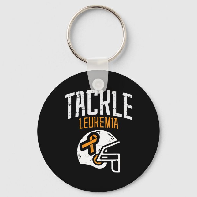 Tackle Leukaemia Helmet Orange Ribbon Blood Cancer Key Ring (Front)