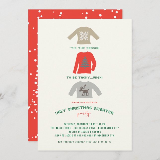 Tacky and Ugly Christmas Sweater Holiday Party Invitation (Front/Back)