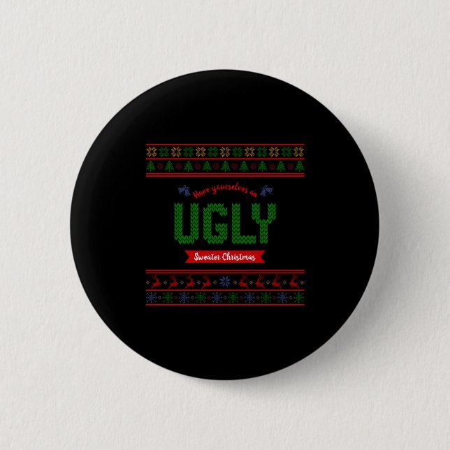 Tacky Christmas Nordic Knit Pattern Red Green Ugly 6 Cm Round Badge (Front)