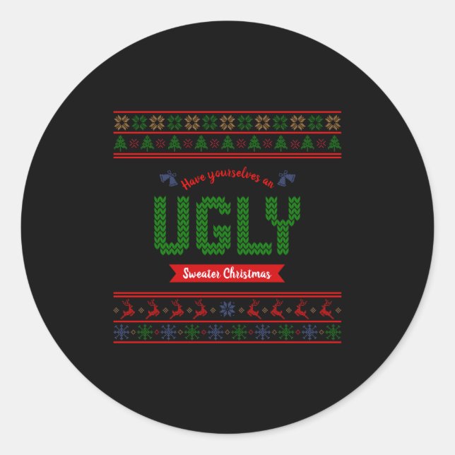 Tacky Christmas Nordic Knit Pattern Red Green Ugly Classic Round Sticker (Front)