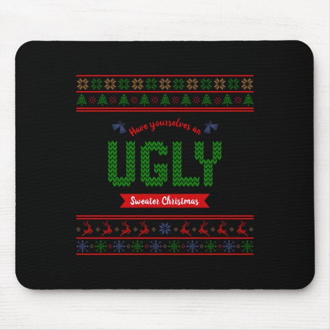 Tacky Christmas Nordic Knit Pattern Red Green Ugly Mouse Pad (Front)