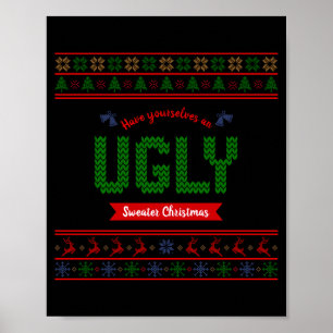 Tacky Christmas Nordic Knit Pattern Red Green Ugly Poster