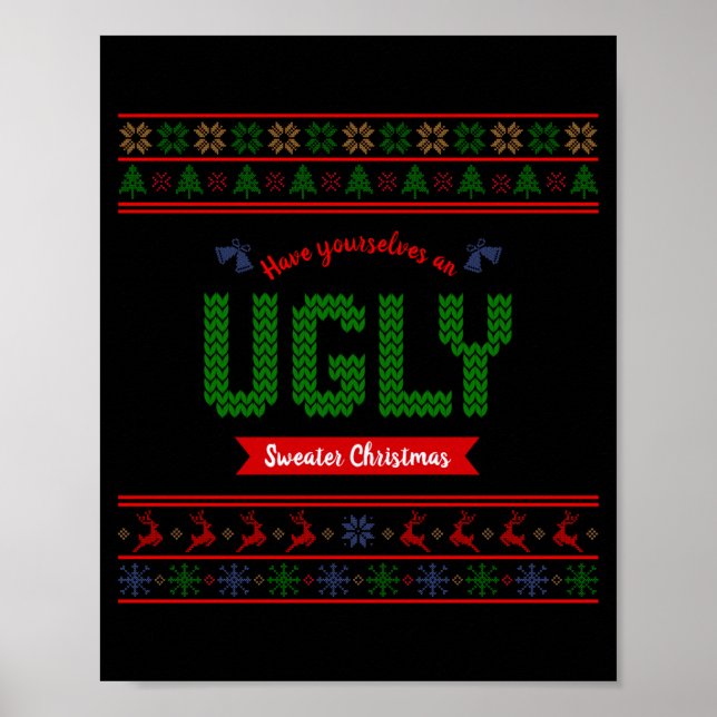 Tacky Christmas Nordic Knit Pattern Red Green Ugly Poster (Front)
