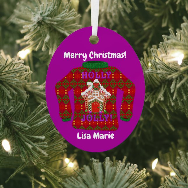 Tacky Christmas Sweater Customised Metal Tree Decoration (Insitu)