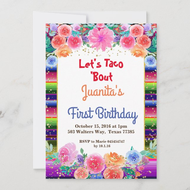 Taco about Fiesta Mexican 1st Birthday Party Invitation (Front)