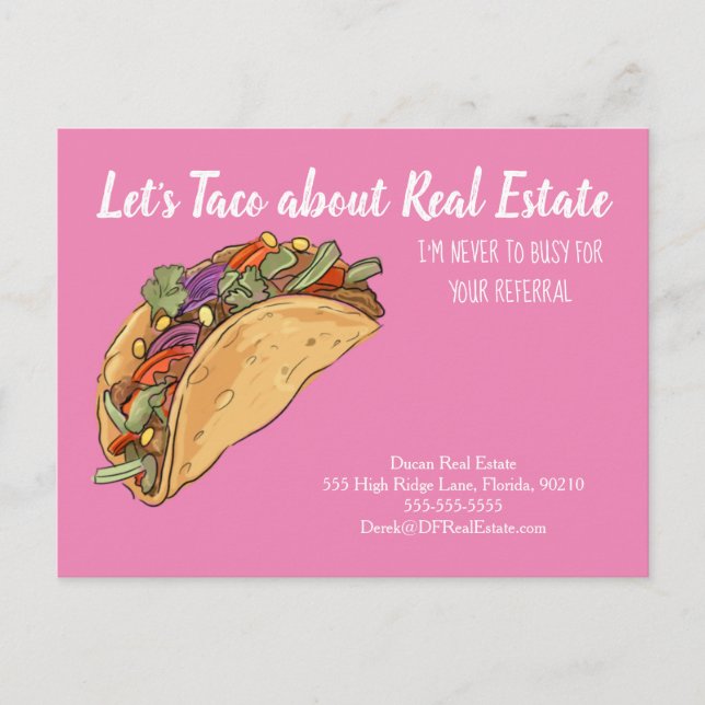 taco about referral real estate marketing sell postcard (Front)