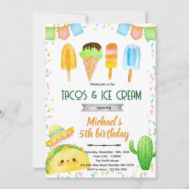 Taco and Ice Cream Birthday Invitation (Front)