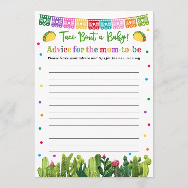 Taco Baby Shower Advice for the Mummy Game Card (Front)