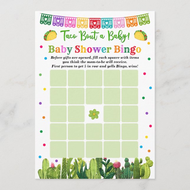 Taco Baby Shower Bingo Game Advice Card (Front)