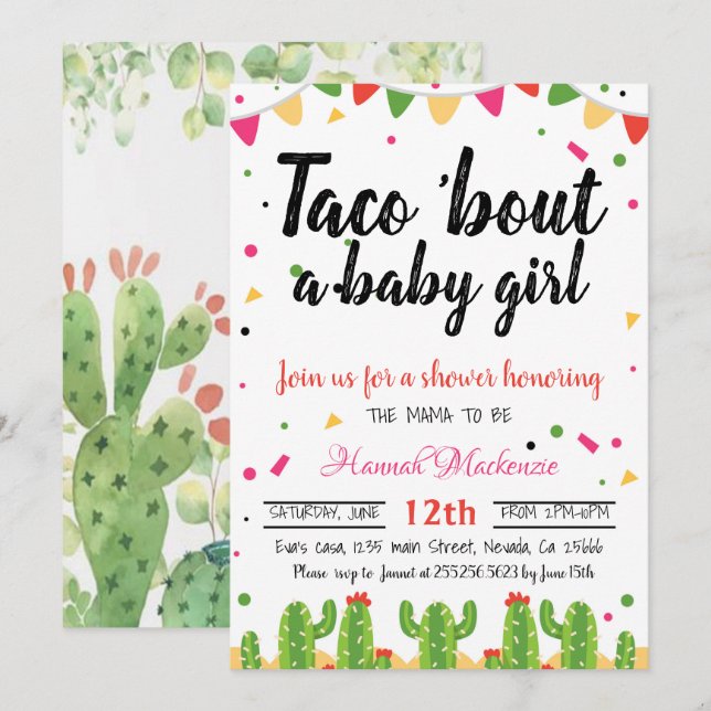 Taco baby shower invitation taco bout a baby girl (Front/Back)