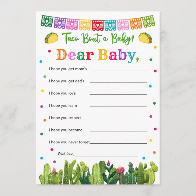 Taco Baby Shower Wishes for Baby, Taco Bout Advice Card (Front)