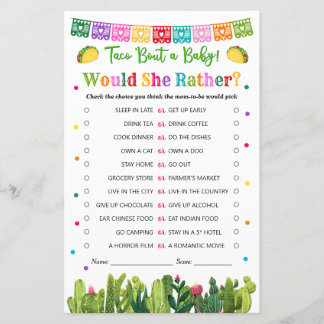 Taco Baby Shower Would She Rather Game Cacti theme