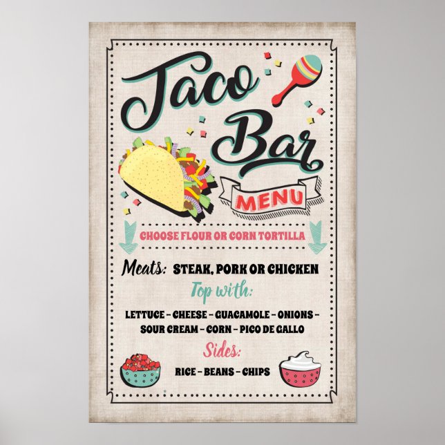 Taco Bar Menu Party Sign (Front)