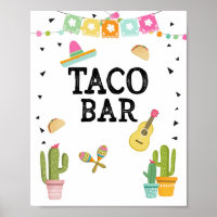 Taco Bar Mexican Food Cactus Fiesta Table Sign