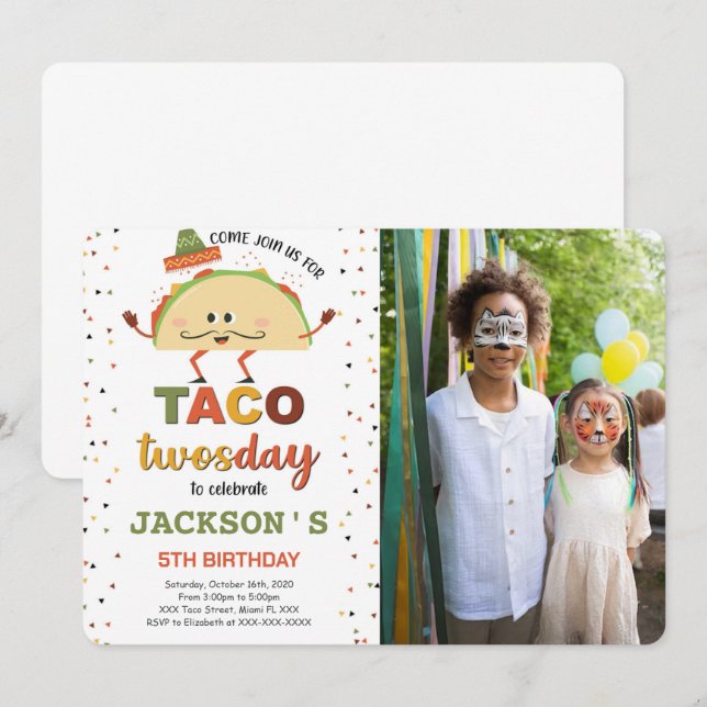 Taco Birthday Photo Invitation (Front/Back)