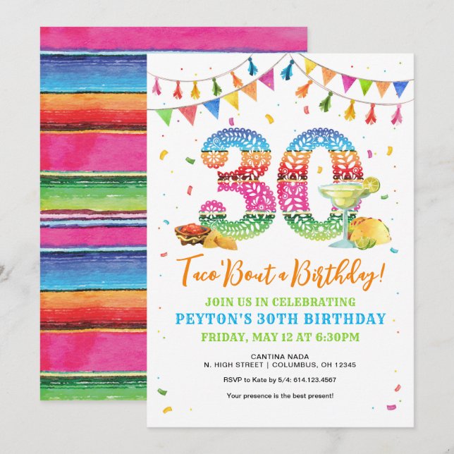 Taco Bout a 30th Birthday Fiesta Invitation (Front/Back)