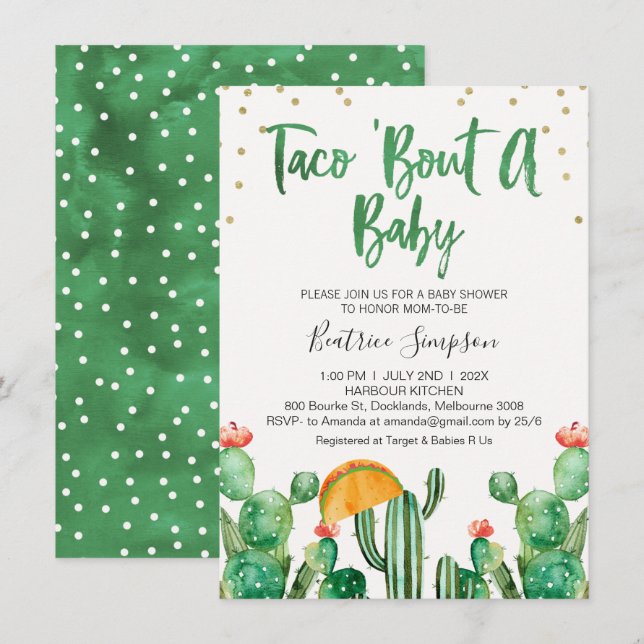 Taco Bout A Baby Cactus Baby Shower Invitation (Front/Back)