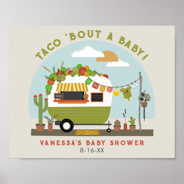 Taco Bout A Baby Camper Neutral Baby Shower Poster (Front)
