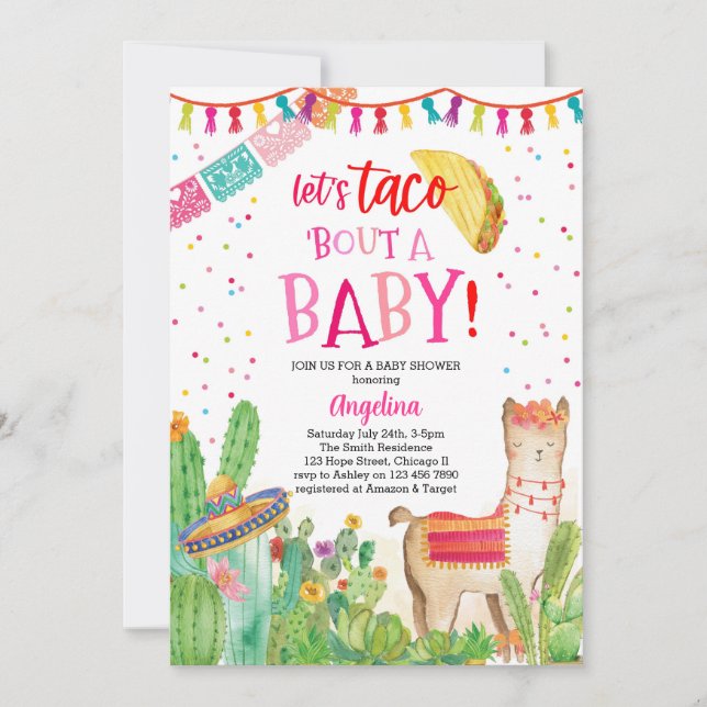Taco Bout A Baby Fiesta Llama Mexican Baby Shower  Invitation (Front)
