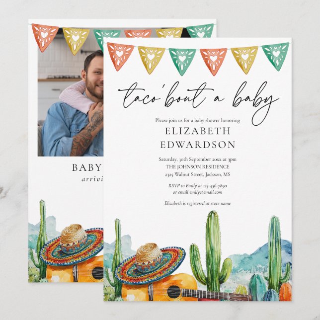 Taco Bout A Baby Fiesta Photo Baby Shower Invitation (Front/Back)