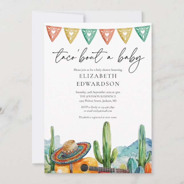 Taco Bout A Baby Fiesta Watercolor Baby Shower Invitation (Front)