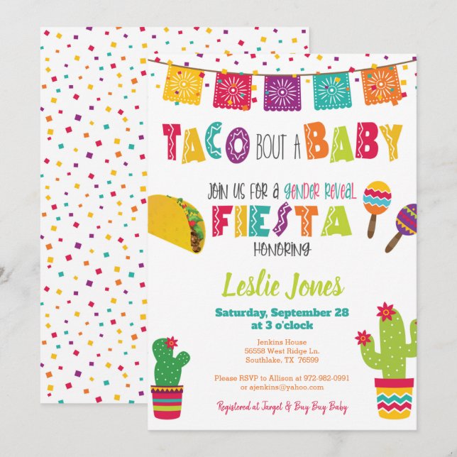 Taco Bout a Baby Gender Reveal Fiesta Baby Shower Invitation (Front/Back)
