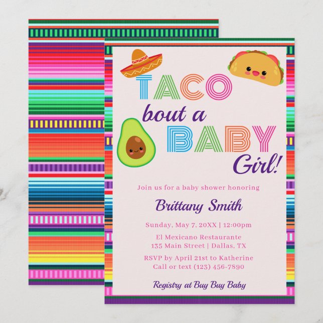 Taco Bout A Baby Girl Fiesta Stripe Baby Shower Invitation (Front/Back)