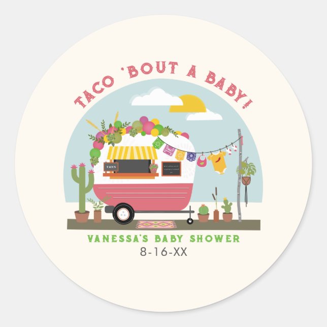 Taco Bout A Baby Hot Pink Girl Baby Shower Classic Round Sticker (Front)