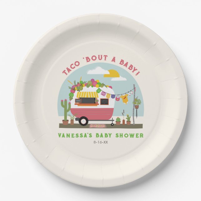 Taco Bout A Baby Hot Pink Girl Baby Shower Paper Plate (Front)