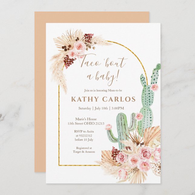 Taco ‘Bout A Baby Pampas Grass Invitation (Front/Back)