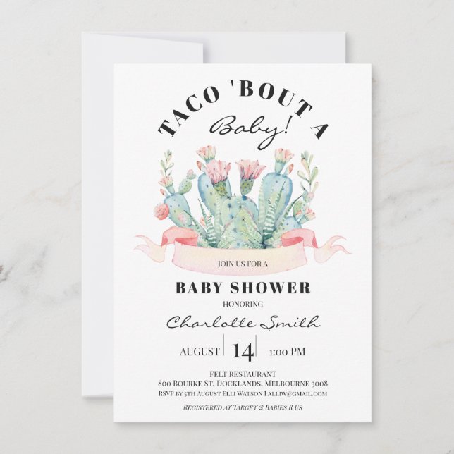 Taco Bout A baby Succulent Cactus Baby Shower Invitation (Front)