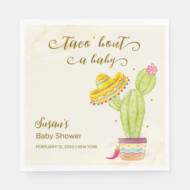Taco 'Bout A Baby Watercolor Cactus Baby Shower  Napkin (Front)