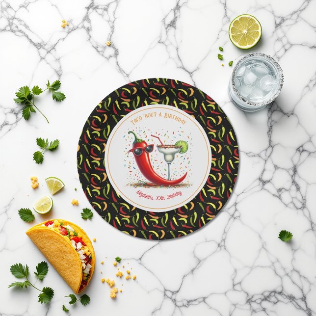 “Taco ’Bout a Birthday!” Chilli-Pepper Fiesta Paper Plate (“Taco ’Bout a Birthday!” Chili-Pepper Fiesta Paper Plates)