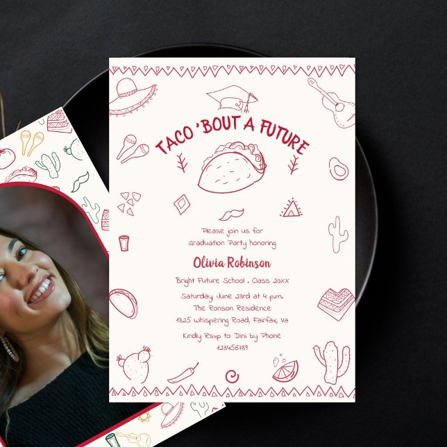 Taco Bout a Future Fiesta Doodle Graduation Photo Invitation (Creator Uploaded)