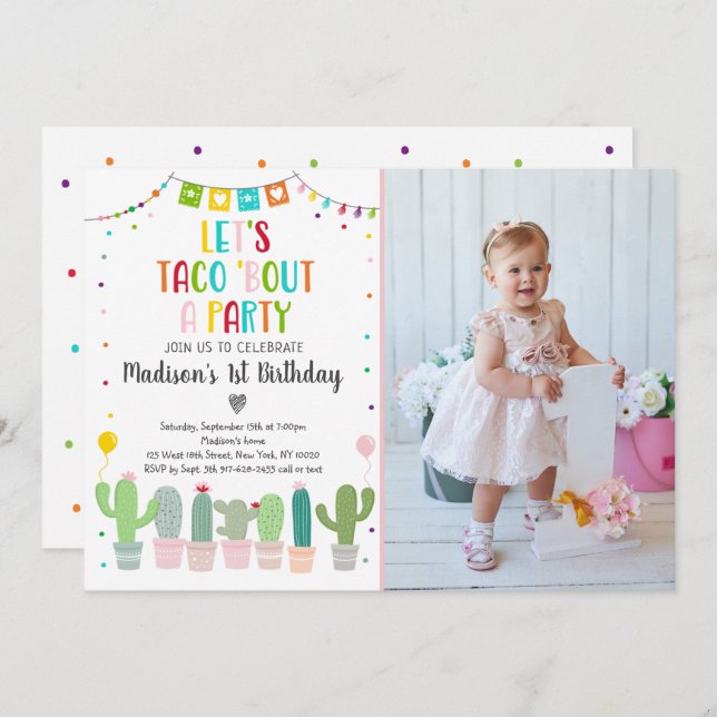 Taco Bout A Party Cactus Fiesta Birthday Invitation (Front/Back)