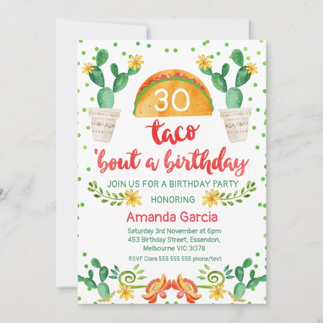 Taco Bout A Party Fiesta 30th Birthday Invitation (Front)