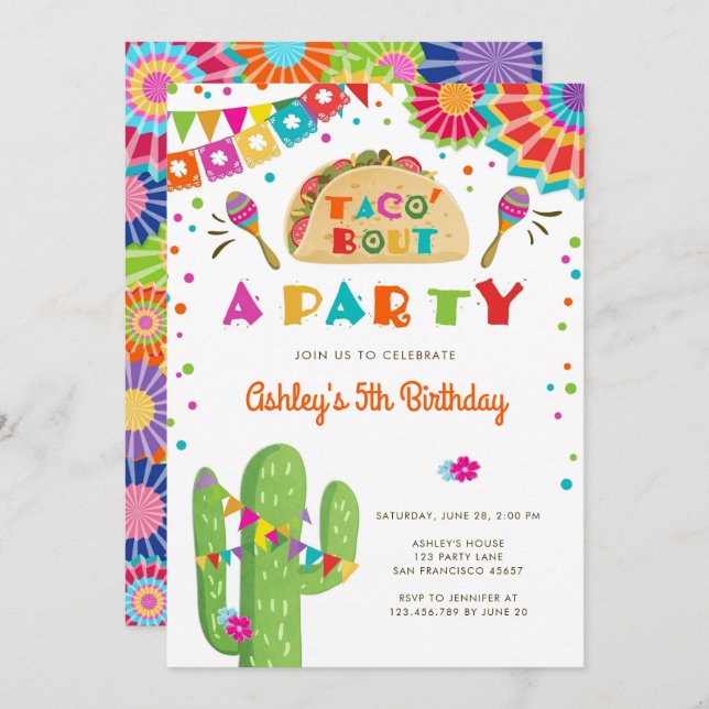 Taco Bout A Party Fiesta Cactus Mexican Birthday Invitation (Front/Back)