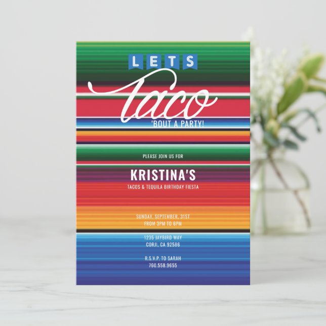 Taco Bout a Party theme Colourful Mexican Fiesta I Invitation (Standing Front)