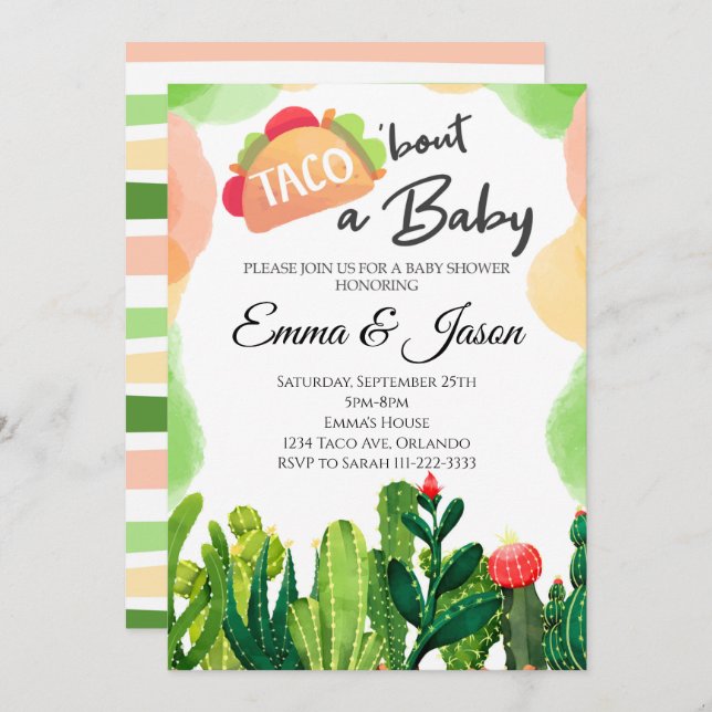 Taco Bout Baby Flower Cactus Baby Shower Invite (Front/Back)