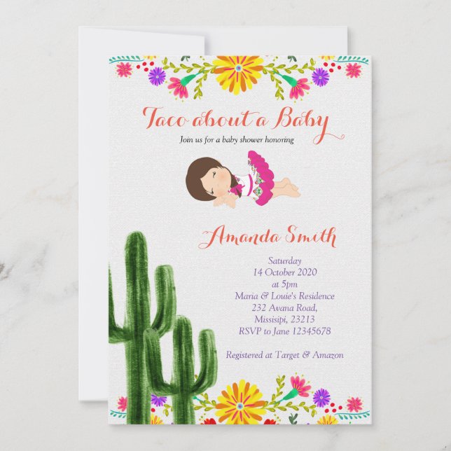Taco bout baby Girl Cactus Baby Shower Invite (Front)