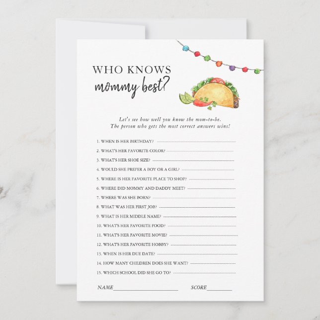 Taco bout Baby Shower game  Invitation (Front)