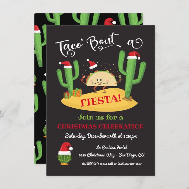 Taco' bout Christmas Fiesta party invitation (Front/Back)
