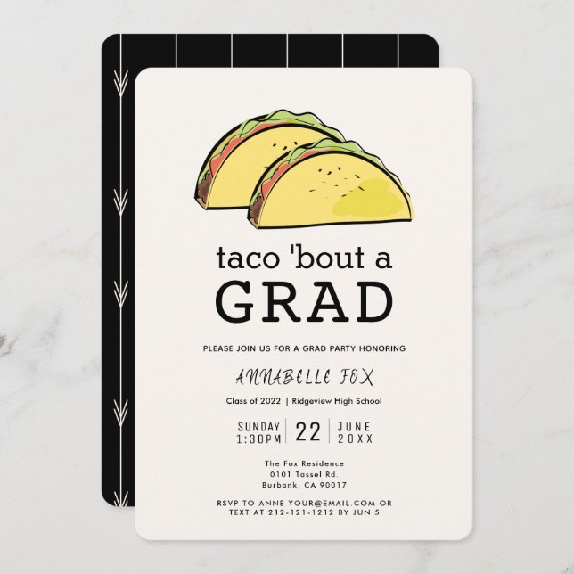 Taco Bout GRAD Black Graduation Party Invitation (Front/Back)