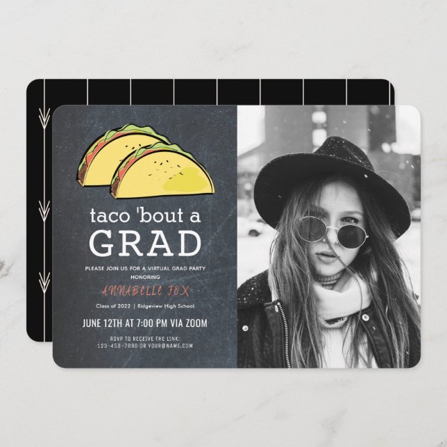 Taco Bout GRAD Photo Chkbd Bk Virtual Graduation Invitation (Front/Back)