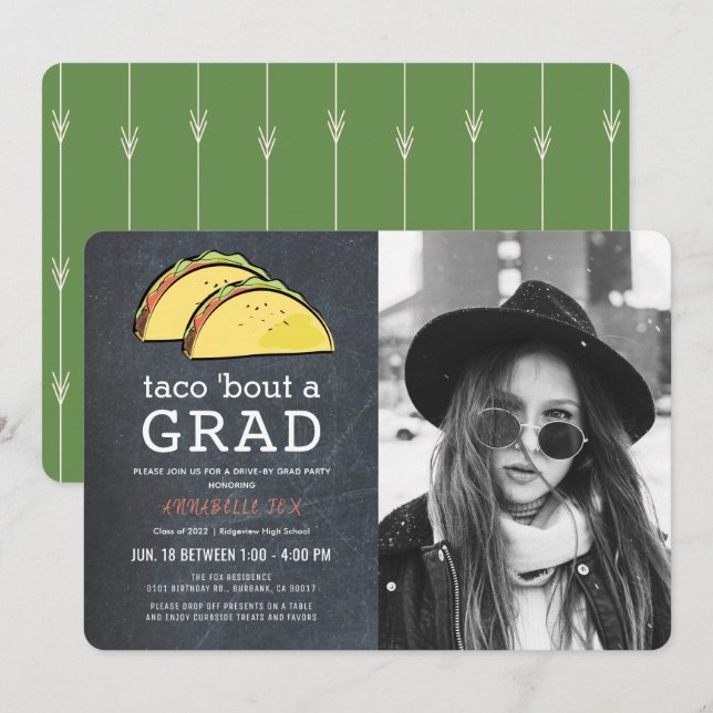 Taco Bout GRAD Photo Chkbd Drive-by Graduation Invitation (Front/Back)